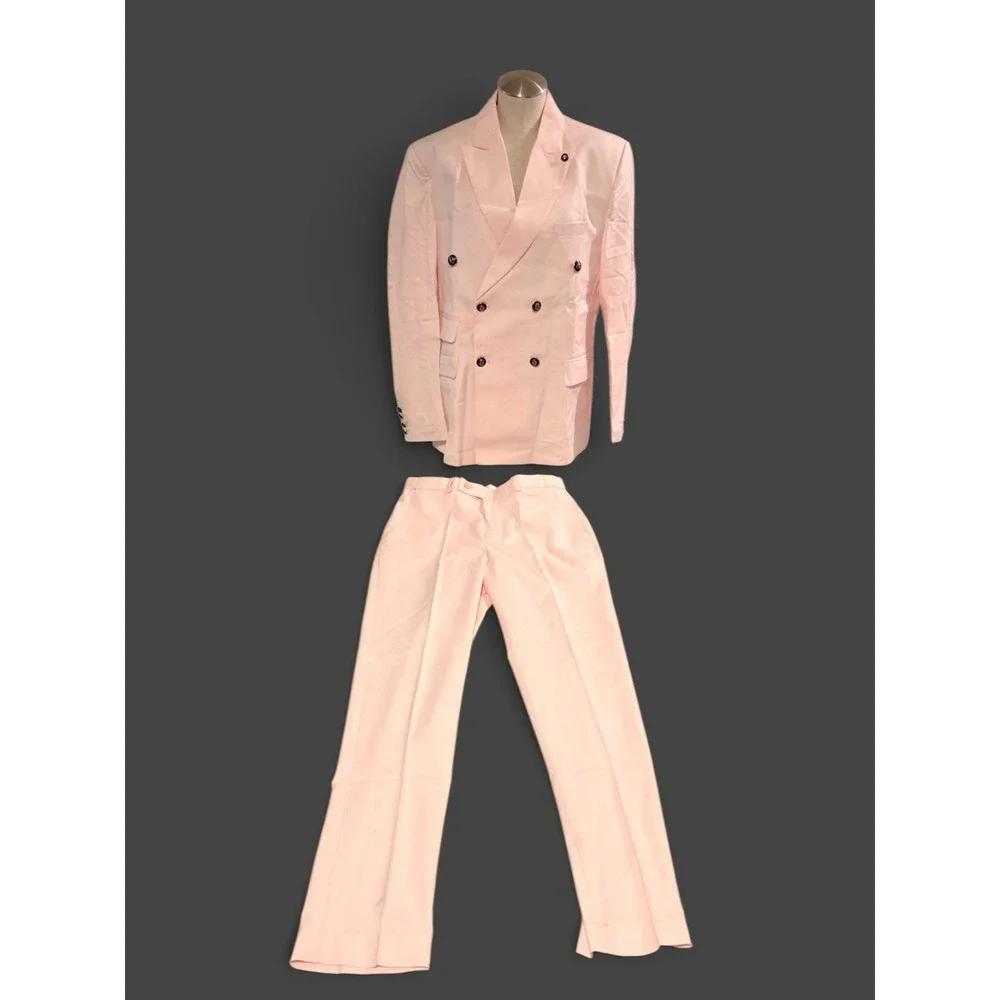 2 Piece Suit Double Breasted Blazer Trousers Pink Size 38 M